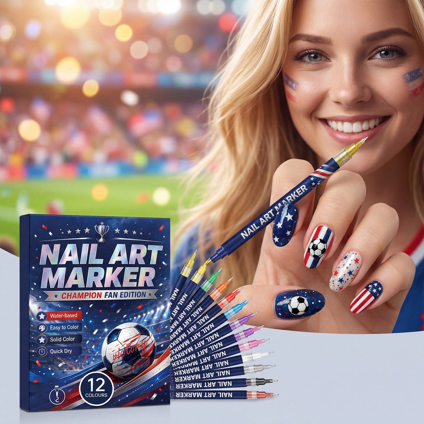 12-Color Soccer Fan Nail Art Marker Set——Bring Match-Day Energy to Your Nails